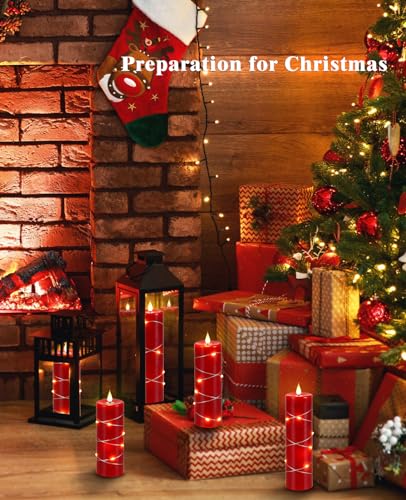 Upinmz Red Real Wax Flameless Candles, 5-Pack, Remote Timer, String Lights - size: Red-Wax-5 Pack