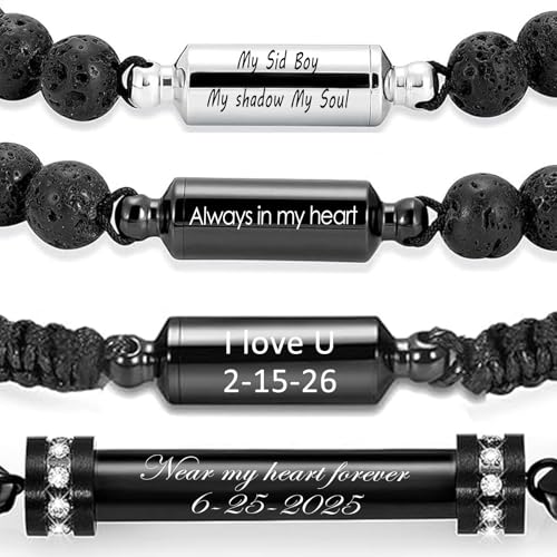 Hearbeingt Cylinder Cremation Bracelet for Ashes Adjustable Rope Urn Bangle - color: Customize