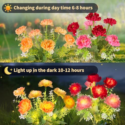 Solar Garden Lights Outdoor, 4 Pack 28 Solar Flower Lights Waterproof | Solar Flowers Outdoor for Garden Patio Yard Pathway Cemetery Lawn Decor, Gifts for Mom Women Grandma Mothers Day Birthday