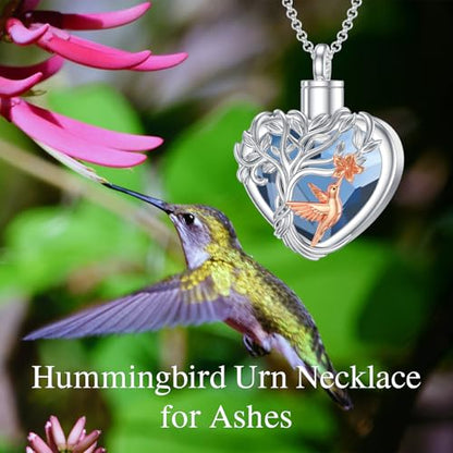 PELOVNY Urn Necklaces for Ashes of Loved Ones 925 Sterling Silver Personalized Heart Locket Urn Necklace Cremation Keepsake Memorial Jewelry Gifts for Women Men - color: Hummingbird Urn-2