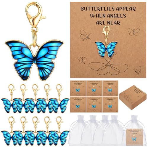 Equsion 50 Set Blue Funeral Favors Butterfly Keychain Celebration of Life Favors Keychains with Card Organza Bags Butterfles Appear When Angel Are Near Gift for Guests Memorial Return Teacher Supplies - color: Blue