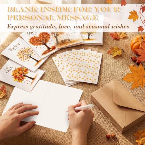 Eaasty 100 Sets Cards with Stickers and EnvelopesBlank Inside Funny Card 5 Style Greeting Card Designs (Autumn Folding Style) - style: Autumn Folding Style