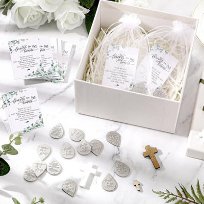 Ctosree 50 Sets Funeral Favors for Guests Tear Shaped Pocket Hug Token Memorial Sign with Poem Cards and Organza Bags for Family Church Funeral Prayer Gifts