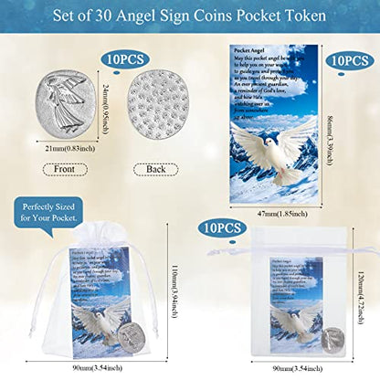 Sureio 10 Sets Memorial Angel Sign Coins Funeral Pocket Token Peace Dove Poem Lucky Prayer Cards Angel Coin Funeral Favors for Guests Celebration of Life Favors (Memorial Angel Theme,30 Pieces)