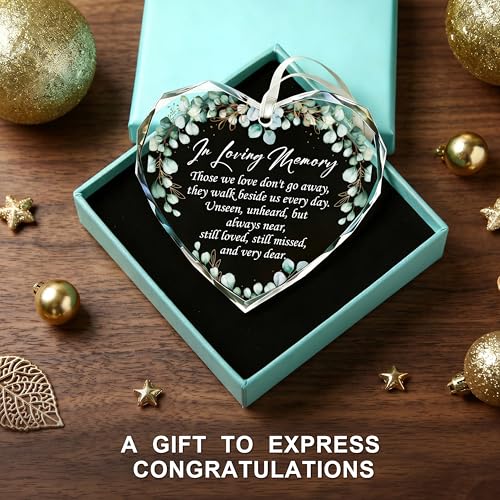 Memorial Gifts Glass Ornaments for Loss of Loved One, Heart Shape Ornament | Glass Memorial Ornament, Funeral Memorial Gifts Small,Remembrance Sympathy Present