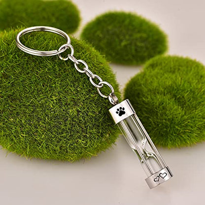 Hourglass Ashes Keychain Urn Pendant Memorial Keepsake Cremation Jewelry Paw - color: Paw