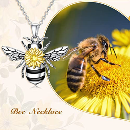 PELOVNY Urn Necklace for Ashes 925 Sterling Silver Butterfly Dragonfly Bee Phoenix Hummingbird Urn Necklaces Animal Crystal Cremation Jewelry for Ashes Cat Dog Pet Memorial Gifts - color: 16-Bee Urn A