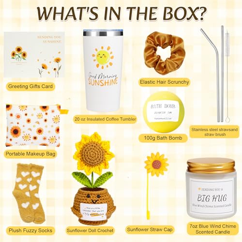 QSEWVZX 10Pcs Sunshine Gift,Unique Care Package with Sunflower Gifts,Self Care Basket for Women Recovery, Friends, Get Well Soon Basket Thinking of You Self Care Boxes for Women Mom
