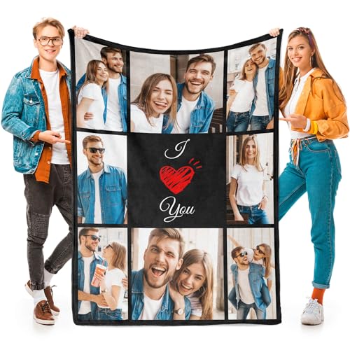 Printwoo Custom Blanket with Picture Text Customized Thow Blankets Personalized Blanket, Customizable Blanket Photo Blankets, Customize Gifts for Mom Dad Couple Girlfriend Boyfriend Wife Husband - color: 8 Photos