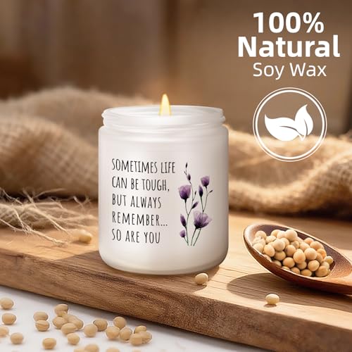 Get Well Gifts for Women, Inspirational Sympathy Gift, Cancer Care Candle | Surgery Recover Gifts, Cheer Up Gift, Encouragement Present for Women Friends Coworker, 7oz Lavender Scented Soy Wax Candle - color: White-Remember so are you