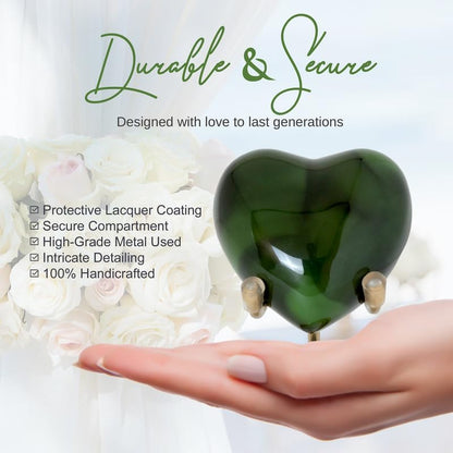 Heart Urn with Stand & Box Keepsake Urn for Human Ashes Mini Cremation Urn for Men & Women (Dark Green) - color: Dark Green