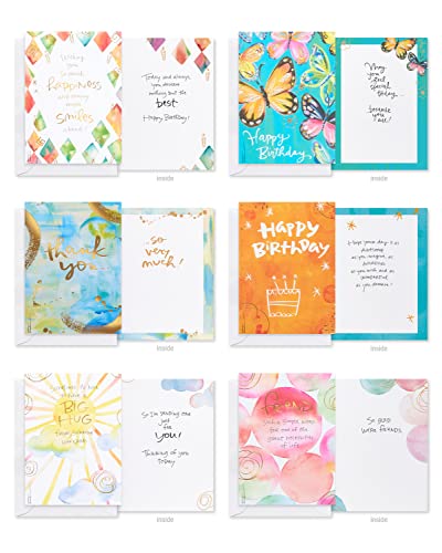American Greetings 41-Count Card Pack designed by Kathy Davis Studios, All-Occasion Watercolor Florals & Gold Foil Accents