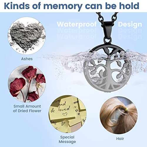 GOLDCHIC JEWELRY Urn Necklaces for Ashes, Stainless Steel Pet/Cross/Birthstone/Tree of Life Personalized Keepsake Memorial Jewelry for Women - color: Family Tree - Black Plated, style: Personalized Engraving