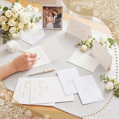 Eaasty 50 Sets Wedding Thank You Cards with Envelopes Stickers, 4x6 Inch - style: Gold Foil Wedding