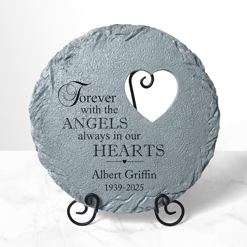 Let's Make Memories Personalized Always in Our Hearts Memorial Garden Stone - Sympathy Marker - style: With the Angels - Circle