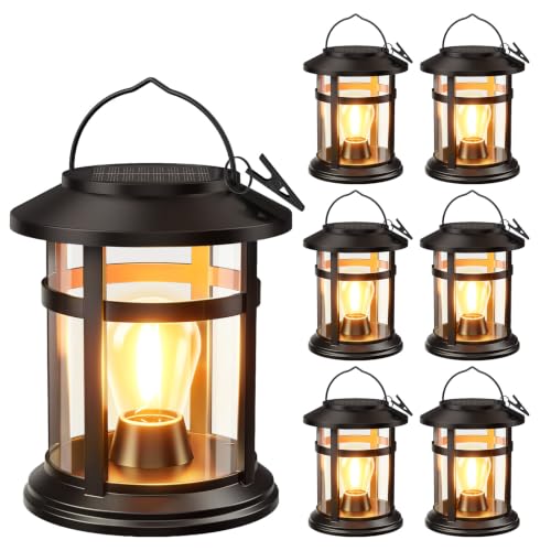 Solar Lantern Outdoor Waterproof, 6 Pack Bright Hanging Solar Lights for Outside Decorative, Upgraded Solar Powered Lanterns LED Lighting for Garden Patio Porch Decor Gifts - size: 6 Pack, style: Classic Black