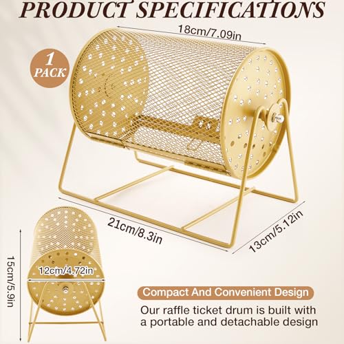 Teenyyou Raffle Drum Holds 600 Tickets, Metal Ticket Wheel Spinner with Stand, Raffle Tickets Cage for Games Events, Parties, School Drawings(Integrated Rotary,Gold,7.09" X 4.72", Small) - color: Gold, size: 7.09" X 4.72", Small, style: Integrated Rotary