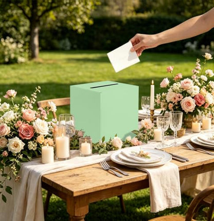 SietDESEO Sage Green Card Box with Slot Money Gift Card Box Holder for Party Wedding Reception Birthday Graduation Bridal Shower Baby Shower Diaper Raffle Box - color: SAGE GREEN CARD BOX, size: 1 Count (Pack of 1)