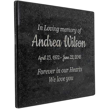 Customizable In Loving Memory Granite Garden Stone (8 x 10 x .4") | Laser Engraved, Indoor & Outdoor Use, Personalized Text, Black Granite, Memorial Plaque - size: 8 x 10 x 0.4"