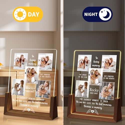 Personalized Dog Memorial Gifts, Custom Acrylic Light Up Picture Frame | Custom Pet Loss Gifts Cat Pet Memorial Gifts with Pictures for Pet Lover, Loss of Dog Sympathy Gifts - color: style-1