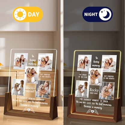 Personalized Dog Memorial Gifts, Custom Acrylic Light Up Picture Frame | Custom Pet Loss Gifts Cat Pet Memorial Gifts with Pictures for Pet Lover, Loss of Dog Sympathy Gifts - color: style-1