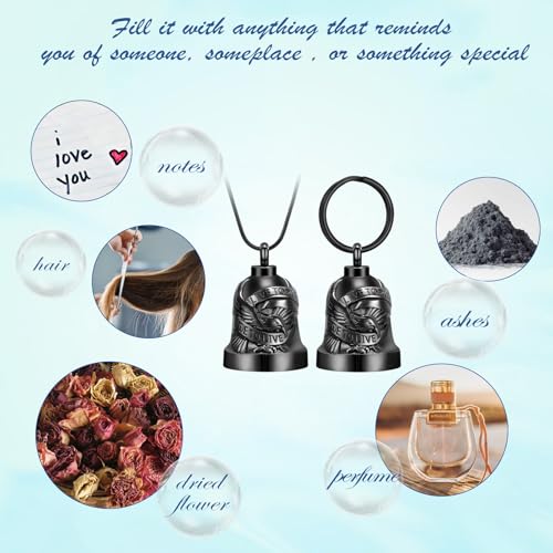Eagle Love Cremation Keychain Bell Urn Necklaces for Ashes Keepsake Ash Pendant Memorial Urn Keychain Jewelry - color: Black-2pcs
