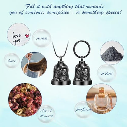 Eagle Love Cremation Keychain Bell Urn Necklaces for Ashes Keepsake Ash Pendant Memorial Urn Keychain Jewelry - color: Black-2pcs