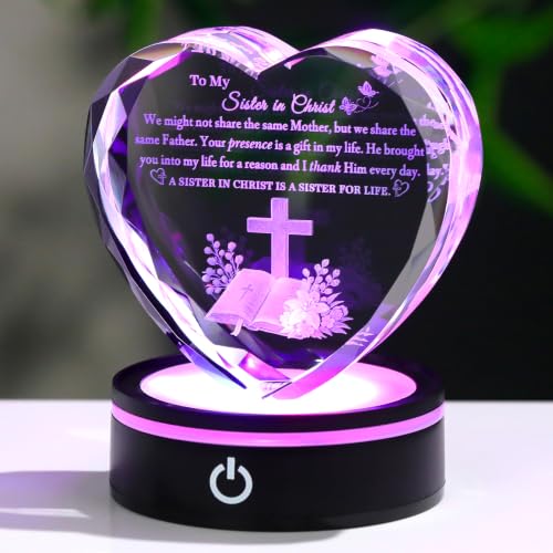 Ornalrist 3D Crystal Religious Sister in Christ Christian Gifts for Women | Secret Sister Religious Gifts for Soul Sisters, Inspirational Bible Verse Keepsake for sister Christian with LED Light Base - color: Sister in Christ