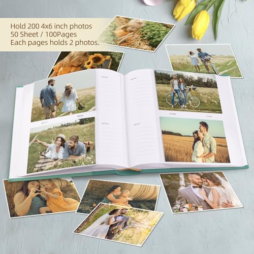 Photo Album Hold 200 4x6 Photos with Memo Writing Space (Green) - color: Grass Green