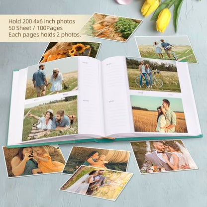 Photo Album Hold 200 4x6 Photos with Memo Writing Space (Green) | Faux Leather Picture Book Fits 4x6 Photo, 200 Pockets Great for Wedding Family Holidays - color: Grass Green