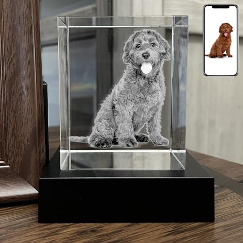 Dog Memorial Gifts for Pet Loss – Personalized Crystal Photo for Dogs & Cats, Custom Laser Etched Crystal (Medium-Portrait) - size: Medium-Portrait