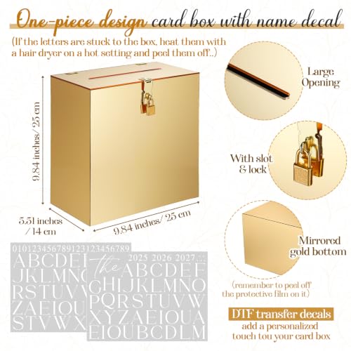 Novabright 10 Inches Wedding Acrylic Card Box with Slot Lock and Last Name Transfers Money Box for Bridal Shower Wedding, Baby Shower Birthday Party, No Assembly Needed(Gold,Classic Style) - color: Gold, style: Classic Style
