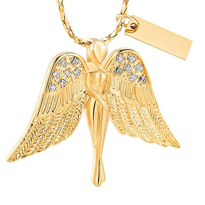 Imrsanl Cremation Jewelry Keepsake Angel Wings Urn Necklace for Ashes - color: Customize