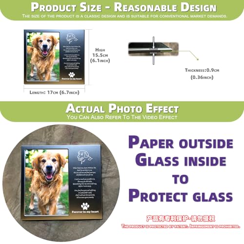 Dog Memorial Picture Frame 4x6, Dog Memorial Gift for loss of Dog (1S) | Angel Rainbow Bridge Prayer Card Included, Premium Aluminum Alloy Material, Packaged in an Elegant Plastic Gift Box - color: Silver - Kind Face