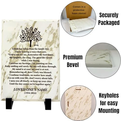 Personalized “A Limb Has Fallen” Sympathy Gift Memorial Plaque – Remembrance Gift for Loss of Loved One – Customizable Bereavement Gift – In Loving Memory Keepsake (Marble finish, 5x7 inch) - size: 5x7 inch