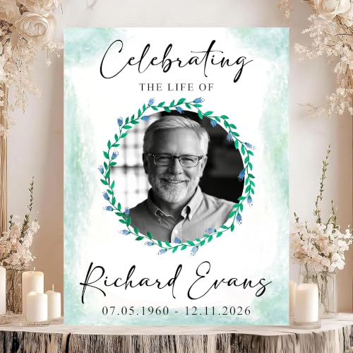 Celebration of Life Funeral Welcome Sign with Photo, Personalized Memorial Poster, Blue Floral Funeral Board, Funeral Welcome Sign - color: Style#4