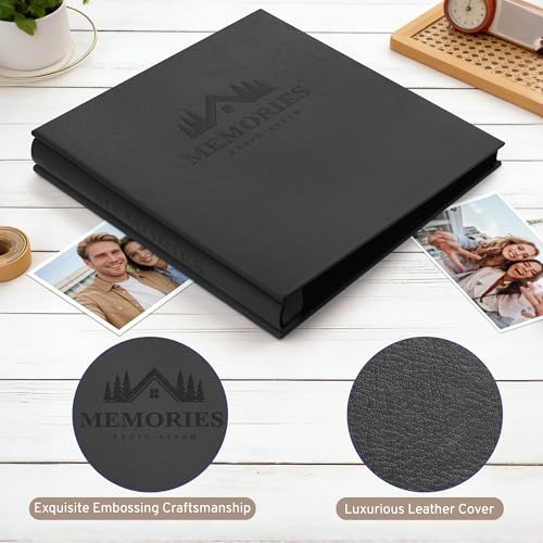 DazSpirit 4x6 Photo Album, 600 Pockets, Leather Cover, Slip-In Pages | Embossed Leather Cover, Extra-Large Memory Book for Wedding, Baby, Anniversary and Family Photos, Black - color: Black