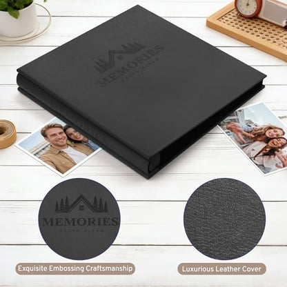 DazSpirit 4x6 Photo Album, 600 Pockets, Leather Cover, Slip-In Pages | Embossed Leather Cover, Extra-Large Memory Book for Wedding, Baby, Anniversary and Family Photos, Black - color: Black