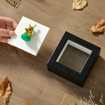 3x3 Mini Shadow Box Frame with Shatterproof Clear Glass & Push Pins - color: Black+foam Back+foam Packaging, size: 3x3