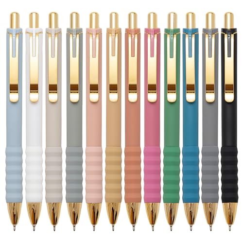 Linbsunne Ballpoint Pens Black Medium Point 1mm with Super Soft Grip Ball Point Pen for Men Women Retractable(style2, 12 pcs) - color: G-12 pcs