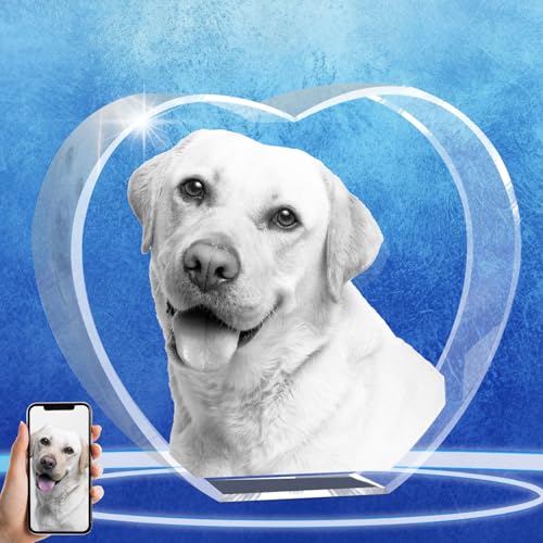 Personalized Pet Memorial Gifts, Dogs Or Cats 3D Crystal Photo Frame, Customized Laser Etched Picture Frame for Loss of a Dog Gift (Heart, Small) - color: Heart, size: Small