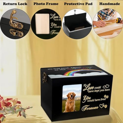Solid Wood Pet Urns for Dog or Cat Ashes,Memorial Rainbow Bridge | Funeral Cremation Ashes Box with Photo Frame,Keepsake Urn with Black Flannel as Lining,Loss Pet Remembrance Gift - size: Medium - Capacity 90 Cubic Inches
