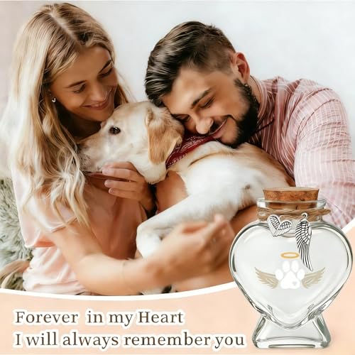 Pet Memorial Bottle for Dog or Cat Hair,Fur Keepsake for Pet Loss | Heart-Shaped Glass Memorial Keepsake for Pet Hair, Cat Memorial Gift with Sympathy Card, Dog Fur Keepsake, Pet Memorial Urn