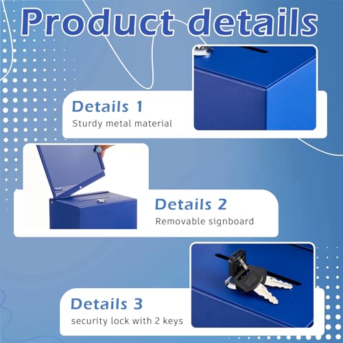 Metal Donation Box for Fundraising,Basic,Blue - color: Blue, style: Basic