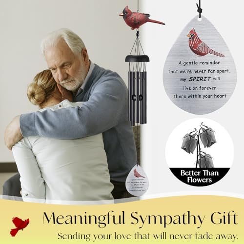 Cardinal Memorial Wind Chimes for Outside, Sympathy Gifts for Loss of Loved One, Ideal Funeral Bereavement Gifts for Loss of Mom and Dad