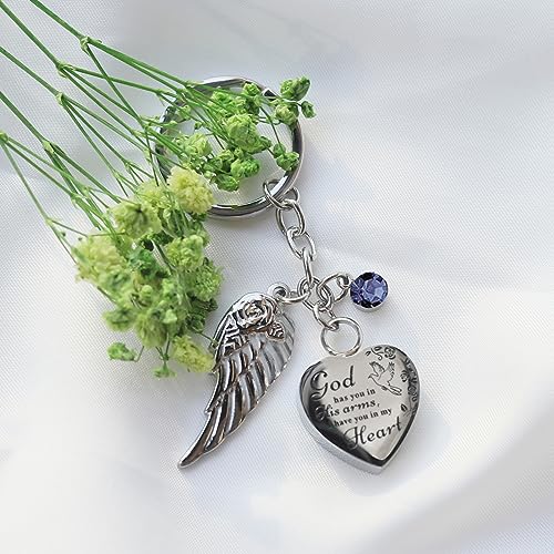 Heart Urn Necklace for Ashes Cremation Jewelry Urn Keychain for Ashes with Birthstone Cremation Keychain - color: October