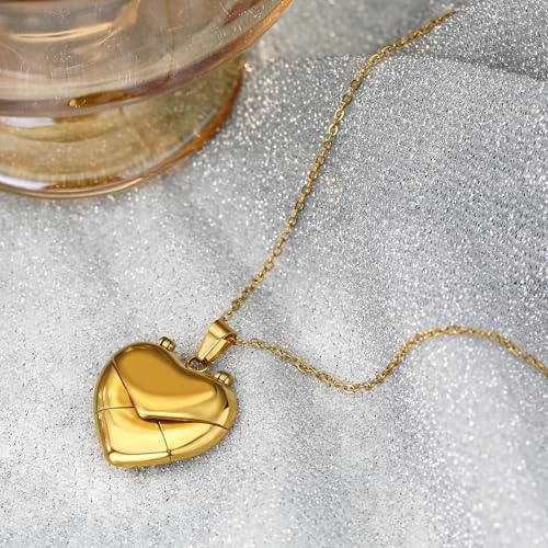 Gold Locket Necklace for Women Vintage, Heart Star Moon Butterfly Angel Holds Picture Photo Oval Locket Pendant Memorial Necklace Personalized Celestial Jewelry Birthday Gifts - style: Heart Envelope