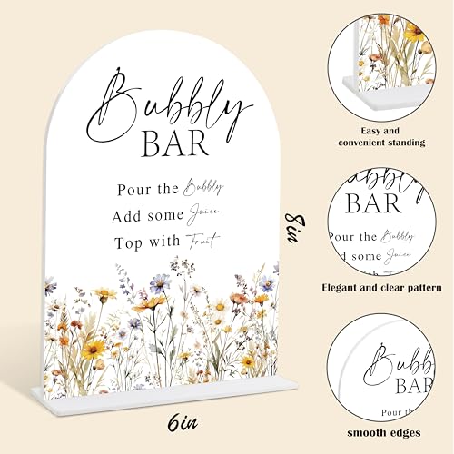 Wedding Signs for Ceremony and Reception, Boho Floral Acrylic Bubbly Bar Sign, Wedding Signage with Stand, Bridal Shower Table Centerpieces, Supplies for Engagement Reception and Event Party, 23 - color: Bubbly Bar Sign, 23