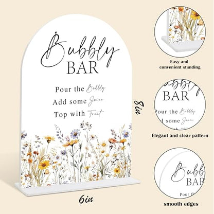 Wedding Signs for Ceremony and Reception, Boho Floral Acrylic Bubbly Bar Sign, Wedding Signage with Stand, Bridal Shower Table Centerpieces, Supplies for Engagement Reception and Event Party, 23 - color: Bubbly Bar Sign, 23
