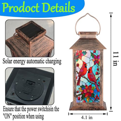 Solar Lanterns Outdoor Waterproof,Garden Decor Metal Hanging Decorative Solar Lights,Mothers Day Gifts,Birthday Gifts for Women Mom Grandma,Gardening Gifts for Yard,Patio, Lawn,Tabletop(Cardinal) - style: Style_ Red Bird